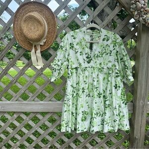 Anthropologie Green Tiered Puff Sleeve Sundress